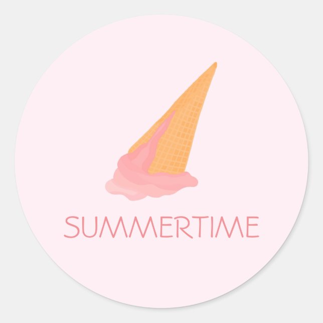 Redonda Pegatina de diseño de conos de helado rosa (Anverso)