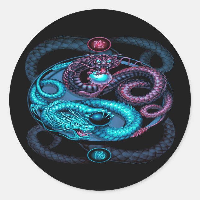 Redonda pegatina de diseño de dragones (Anverso)