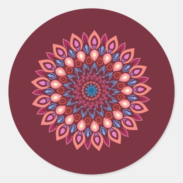 Redonda pegatina de diseño de mandala (Anverso)