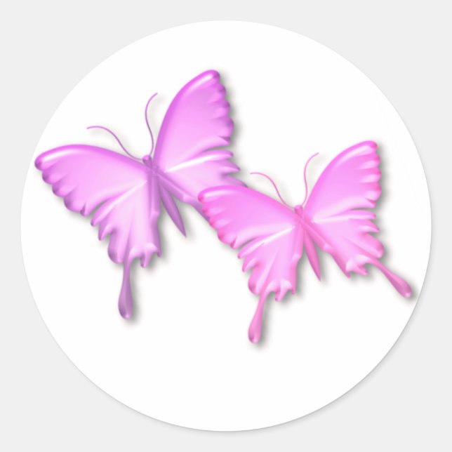 Redonda Pegatina de diseño de mariposas rosadas (Anverso)
