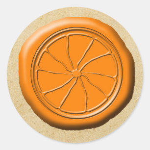 Redonda Pegatina de diseño de rebanada de Wax de naranja O