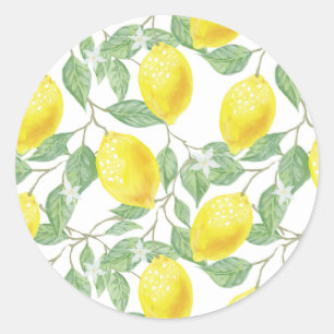 Redonda Pegatina de diseño Lemons and Leaves
