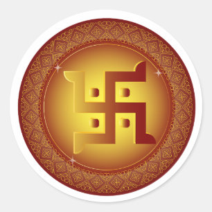Redonda Pegatina de Diwali Swastik Hindú Dorada