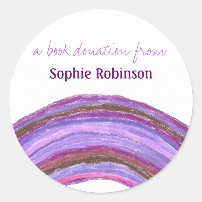 Redonda Pegatina de donación de libros -arcoiris (Anverso)