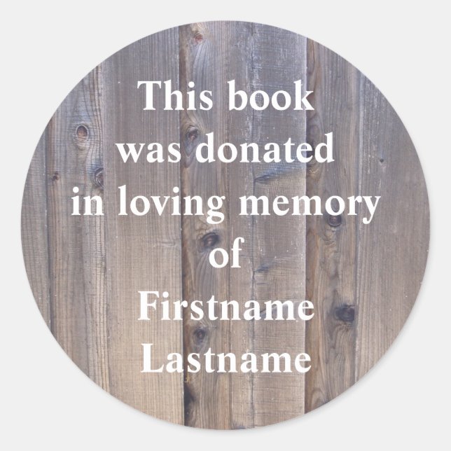 Redonda Pegatina de Donación de Libros Madera (Anverso)
