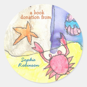 Redonda Pegatina de donación de libros - océano