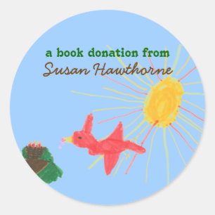 Redonda Pegatina de donación de libros - pájaro