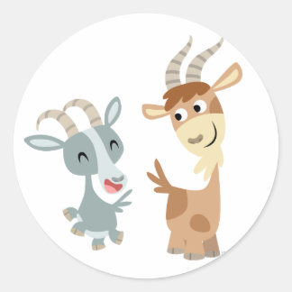Redonda Pegatina de dos cabras Personalizados felices