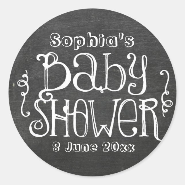 Redonda pegatina de ducha de bebé de pizarra (Anverso)