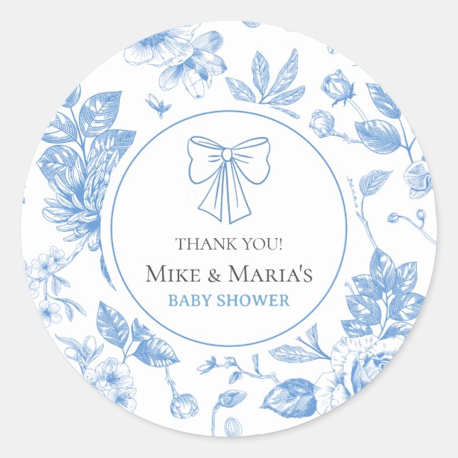 Redonda Pegatina de ducha de bebé florido (Anverso)