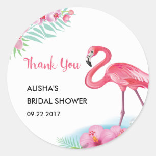 Redonda pegatina de ducha nodal Flamingo Luau Bridal