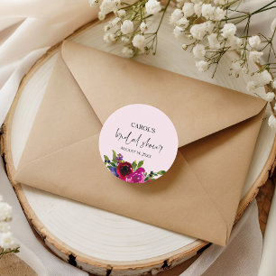 Redonda Pegatina de ducha nupcial floral acuarela rosa sua