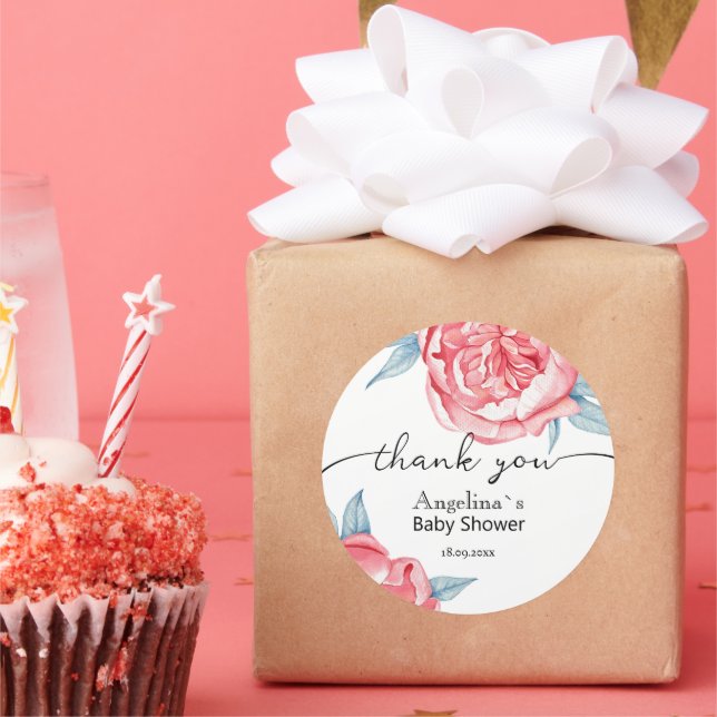 Redonda Pegatina de ducha para bebés Peonies (Fiesta)