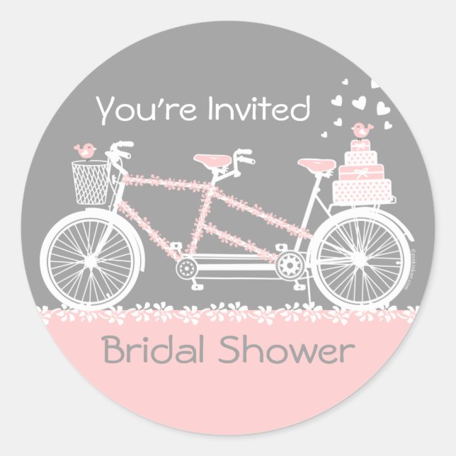 Redonda Pegatina de ducha Tandem Bicycle Wedding (Anverso)