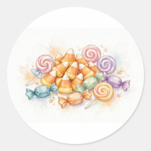 Redonda Pegatina de dulces de Halloween en acuarela