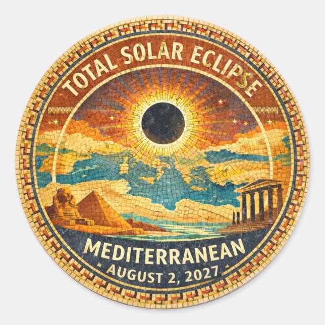 Redonda Pegatina de eclipse total de sol Mosaic 2027 (Anverso)