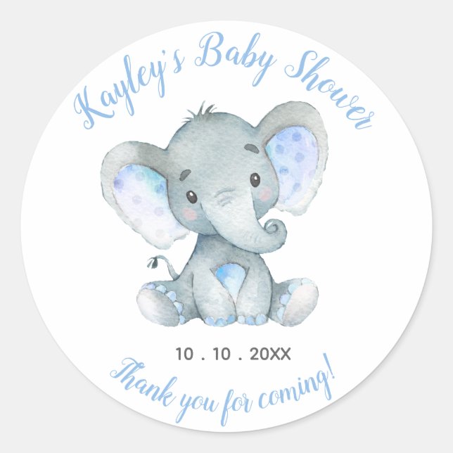 Redonda Pegatina de Elephant Baby Shower Favor (Anverso)