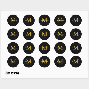 Redonda Pegatina de embalaje personalizada monograma negro