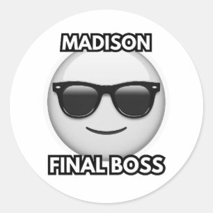 Redonda Pegatina de emoji genial del jefe final de Madison