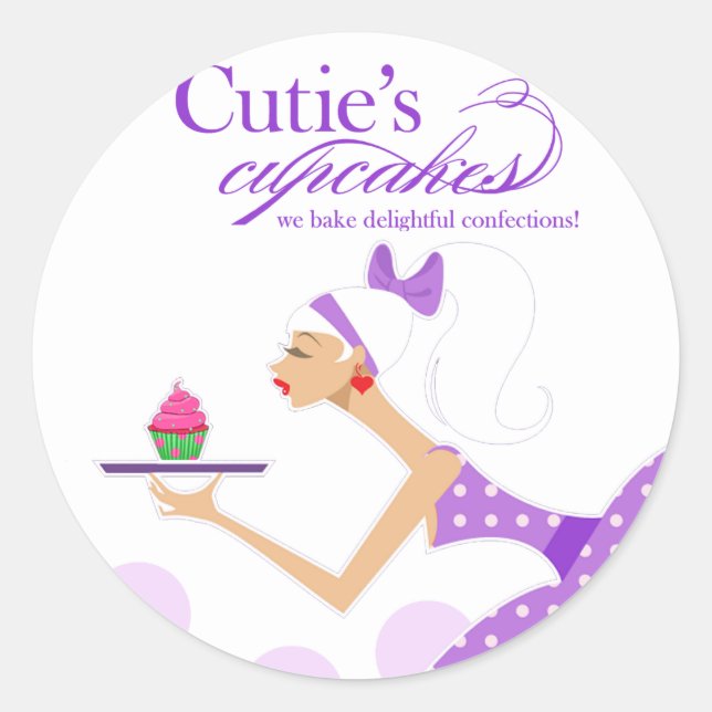 Redonda Pegatina de empaque de pasteles de Cutie's Cupcake (Anverso)