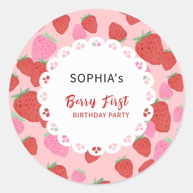 Redonda Pegatina de encaje de fresa dulce (Anverso)