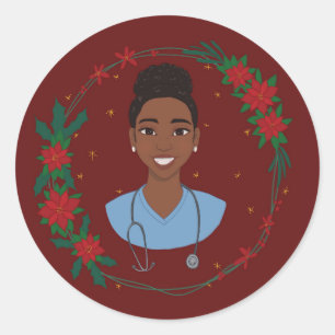 Redonda Pegatina de enfermera de Navidad, regalo personali