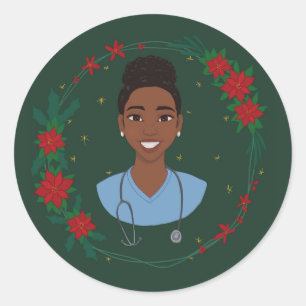 Redonda Pegatina de enfermera de Navidad, regalo personali