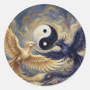 Redonda Pegatina de equilibrio yin yang de fénix