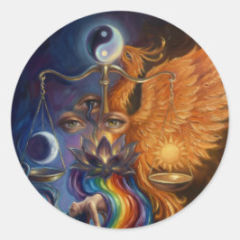 Redonda Pegatina de equilibrio yin yang de fénix