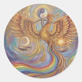 Redonda Pegatina de equilibrio yin yang de fénix