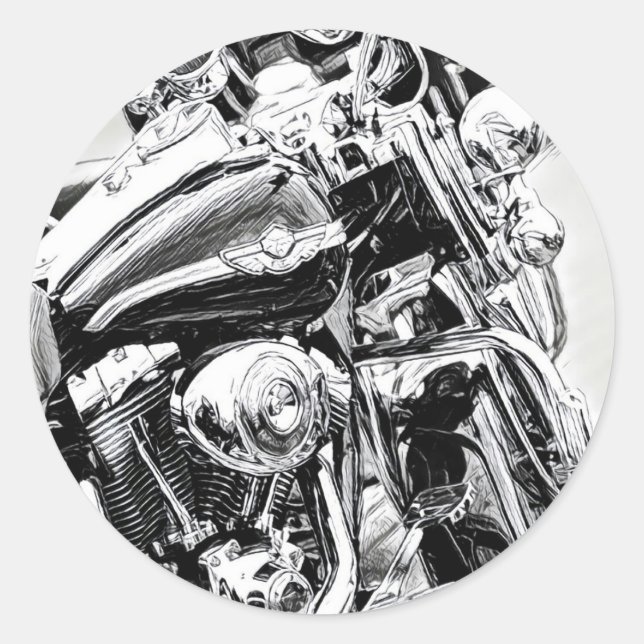 Redonda Pegatina de esbozo de motocicleta (Anverso)
