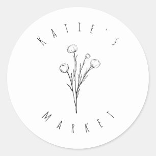 Redonda Pegatina de esbozo mínimo de floral