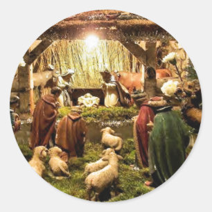 Redonda pegatina de escena de la natividad