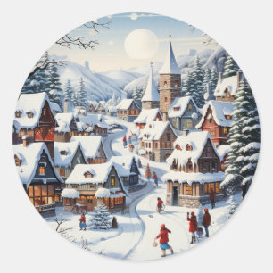 Redonda Pegatina de escena de Navidades de Winter Wonderla