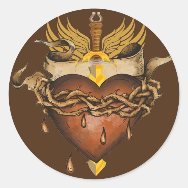 Redonda Pegatina de espadas y corazón (Anverso)
