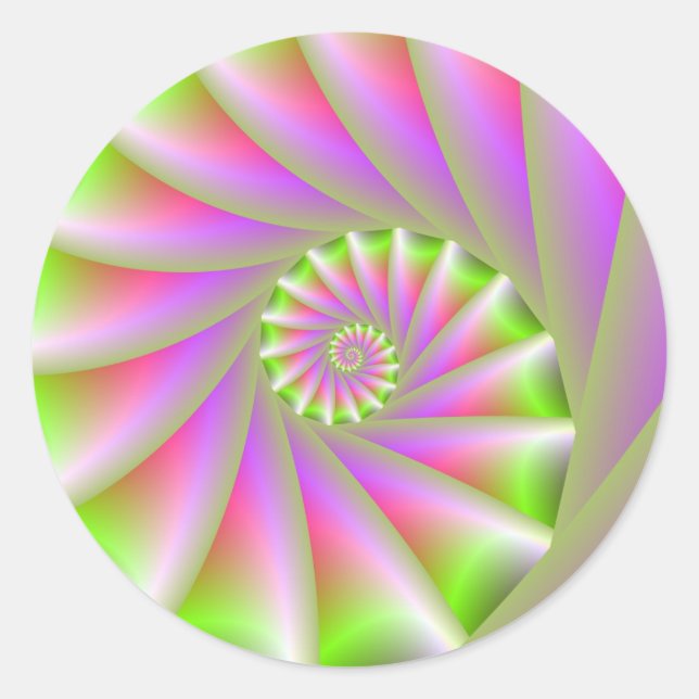 Redonda Pegatina de espiral rosa y verde (Anverso)