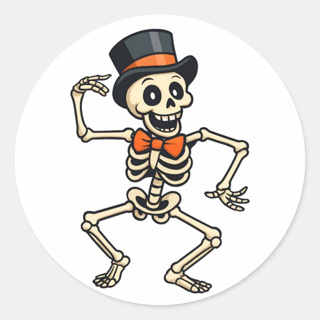 Redonda Pegatina de esqueleto bailarín de Halloween  (Anverso)