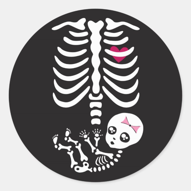 Redonda Pegatina de esqueletos de Halloween para mamá y be (Anverso)