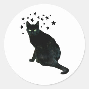 Redonda Pegatina de estrellas de gato negro