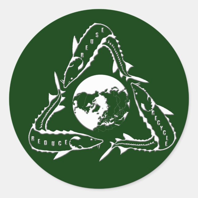 Redonda Pegatina de esturión - Reciclar blanco (Anverso)