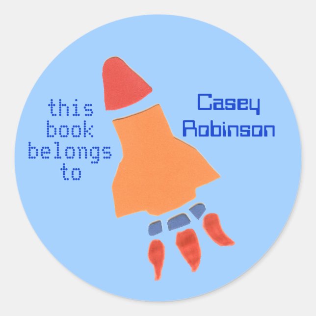 Redonda Pegatina de ex libris de cohete pequeño (Anverso)