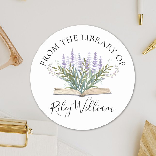Redonda Pegatina de ex libris de flor de lavanda que crece (Close up)