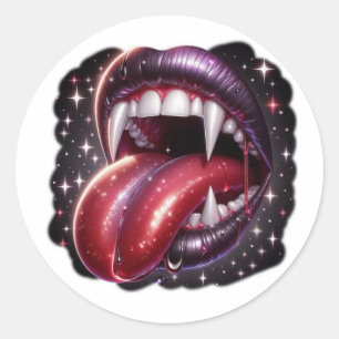 Redonda Pegatina de fantasía oscura de labios de vampiro g