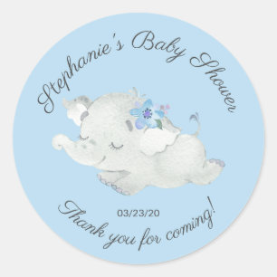 Redonda Pegatina de Favor Baby Shower para Elefante Dulce