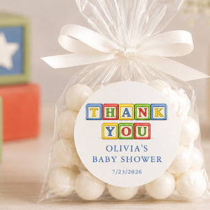 Redonda Pegatina de Favor de Baby Shower de Bloque de Jugu