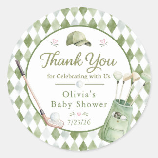 Redonda Pegatina de Favor de Baby Shower de Golf