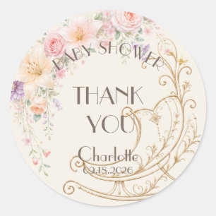 Redonda Pegatina de Favor de Baby Shower Ivory Gold