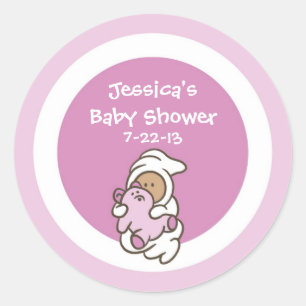 Redonda Pegatina de Favor de Baby Shower (Niña Rosa, Piel