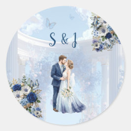 Redonda Pegatina de Favor de Boda Algo Azul