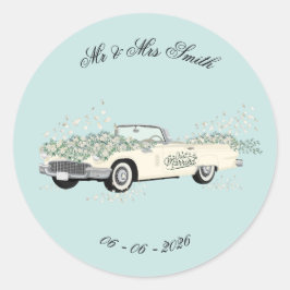 Redonda Pegatina de Favor de Coche de Boda Vintage
